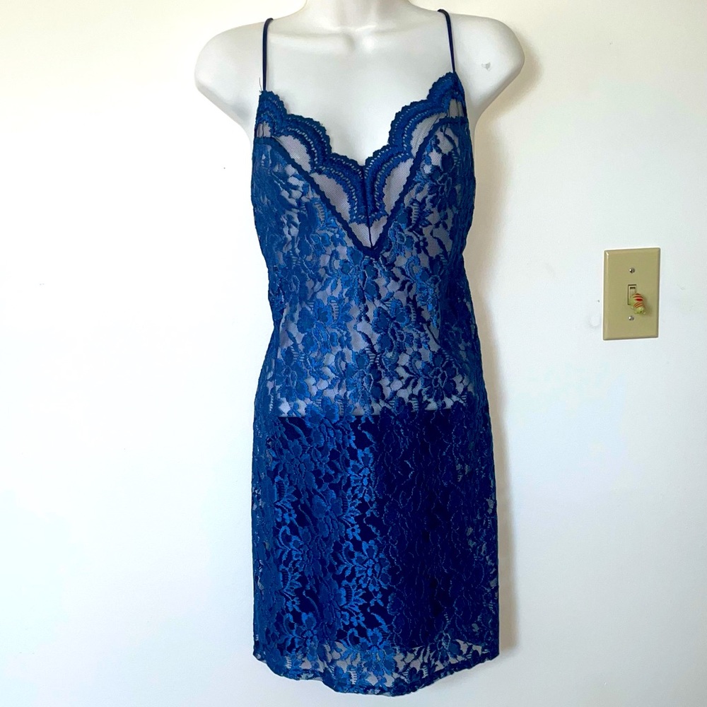 Vintage Blue Lace Slip Dress